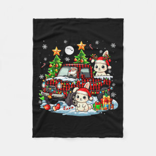 Two Xmas Reindeer Santa Bunnies On Colorful Pickup Fleece Blanket