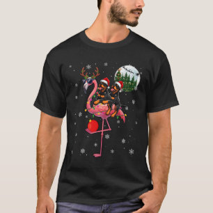 Two Xmas Rottweilers Riding Flamingo Reindeer Sung T-Shirt