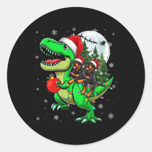 Two Xmas Rottweilers Riding T-rex Reindeer Lover K Classic Round Sticker