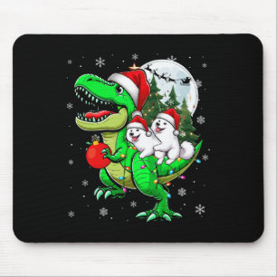 Two Xmas Samoyeds Riding T-rex Reindeer Lover Kids Mouse Pad
