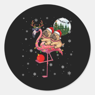 Two Xmas Shar Peis Riding Flamingo Reindeer Sungle Classic Round Sticker