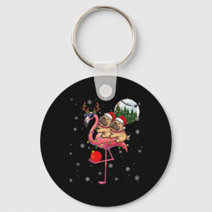Two Xmas Shar Peis Riding Flamingo Reindeer Sungle Key Ring