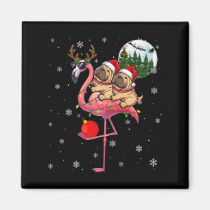 Two Xmas Shar Peis Riding Flamingo Reindeer Sungle Magnet
