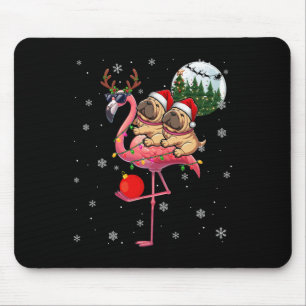 Two Xmas Shar Peis Riding Flamingo Reindeer Sungle Mouse Pad