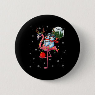 Two Xmas Snowmen Riding Flamingo Reindeer Sungles  6 Cm Round Badge
