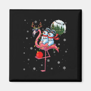 Two Xmas Snowmen Riding Flamingo Reindeer Sungles Magnet