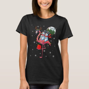 Two Xmas Snowmen Riding Flamingo Reindeer Sungles  T-Shirt