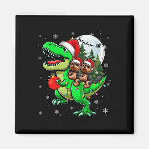 Two Xmas Yorkshire Terriers Riding T-rex Reindeer Magnet