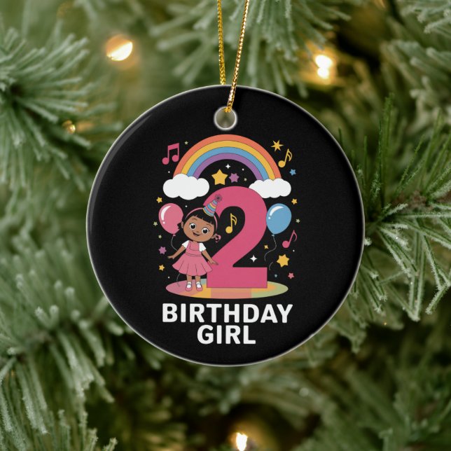Two Year Old Birthday Girl Cute 2nd Birthday  Ceramic Ornament (Tree)