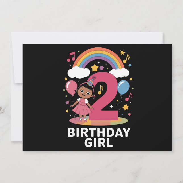Two Year Old Birthday Girl Cute 2nd Birthday  Invitation (Front)