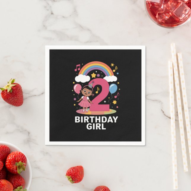 Two Year Old Birthday Girl Cute 2nd Birthday  Napkin (Insitu)