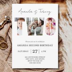 Two Year Old Girl Birthday Second Birthday Party Invitation