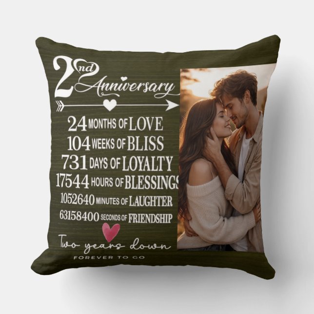 Two Years Down Forever to Go Romantic Gift Cushion (Front)
