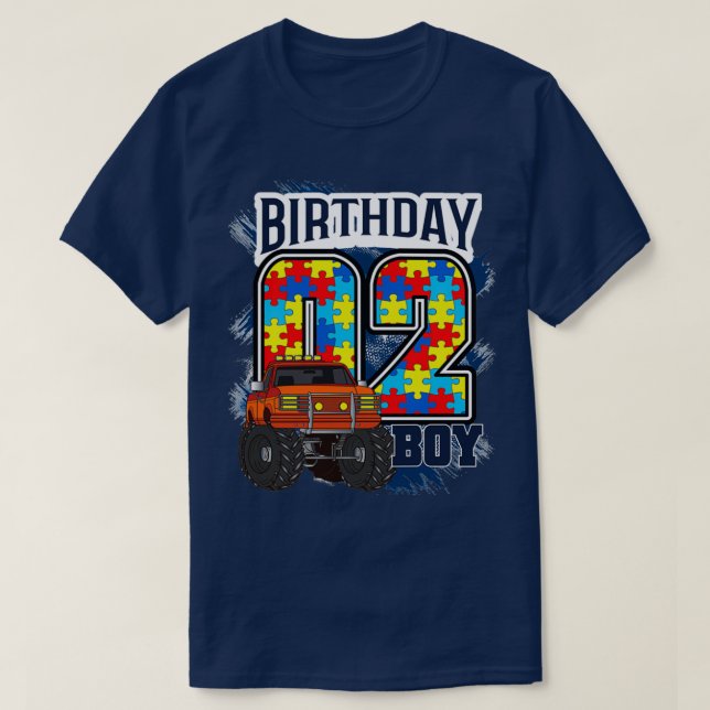 Two Years Old Birthday Autism Love Monster Truck P T-Shirt (Design Front)
