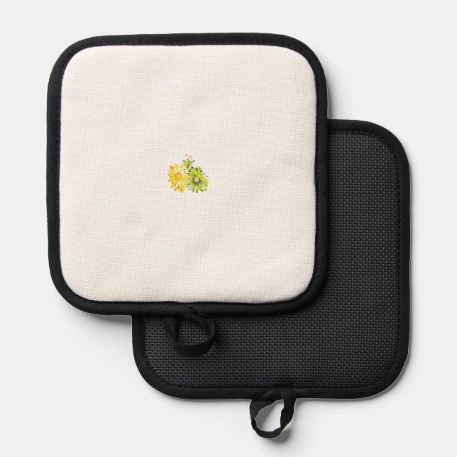 two yellow and green flowers on a white background pot holder (Front/Back)