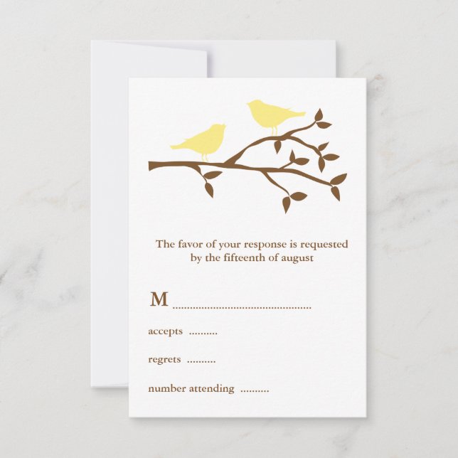 Two Yellow Birds Wedding RSVP Card (Front)