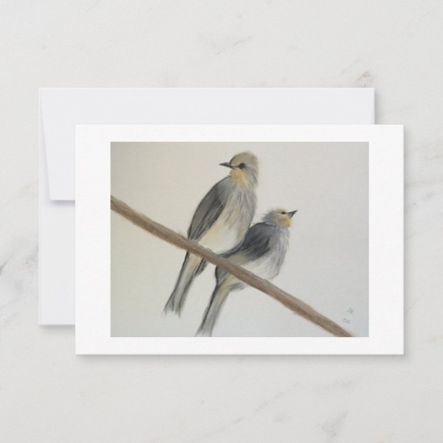 Two yellow grey birds Flat Thank You Note Card (Front)