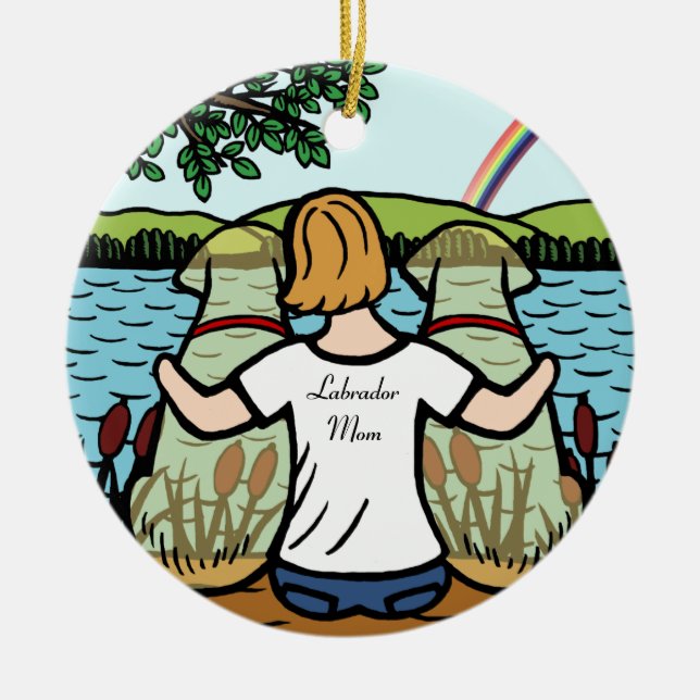 Two Yellow Labrador Angels and Mum 2 Ceramic Ornament (Front)