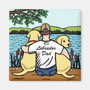 Two Yellow Labradors and Dad Magnet