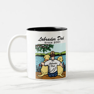 Two Yellow Labradors and Dad Two-Tone Coffee Mug