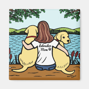 Two Yellow Labradors and Mum Long Leaves Magnet