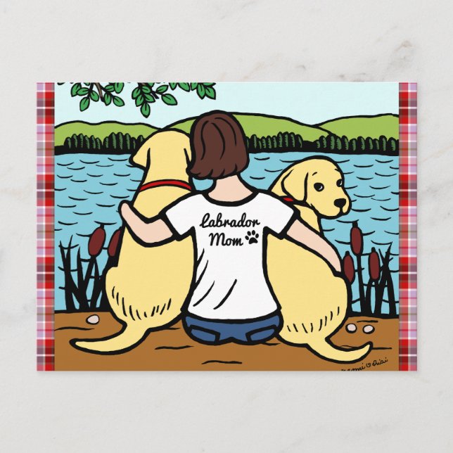 Two Yellow Labradors and Mum Postcard (Front)