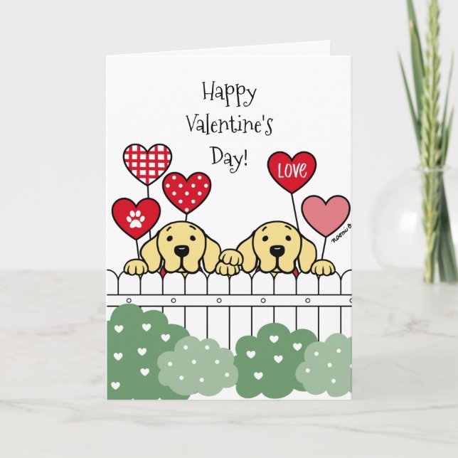 Two Yellow Labradors Watching Valentine Holiday Card (Front)