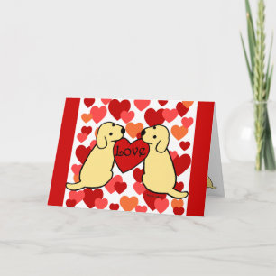 Two Yellow Labradors with Love Cartoon Holiday Card