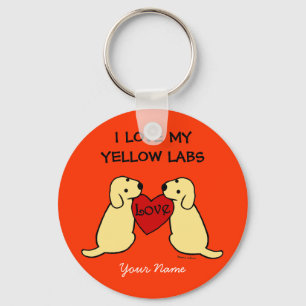 Two Yellow Labradors with Love Cartoon Key Ring
