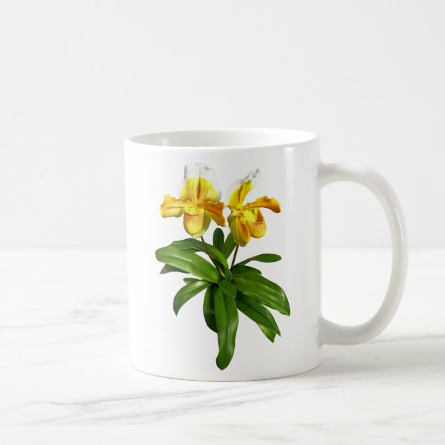 Two Yellow Lady Slipper Orchids Coffee Mug (Right)