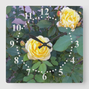 two yellow roses square wall clock