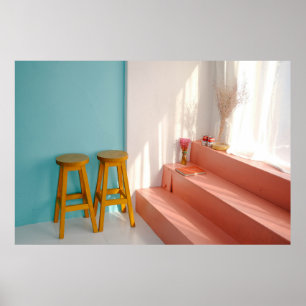 Two yellow wooden bar stools poster