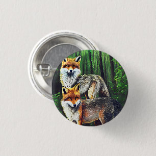 two young Foxes animal nature wildlife art 3 Cm Round Badge