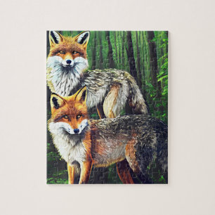 two young Foxes animal nature wildlife art Jigsaw Puzzle