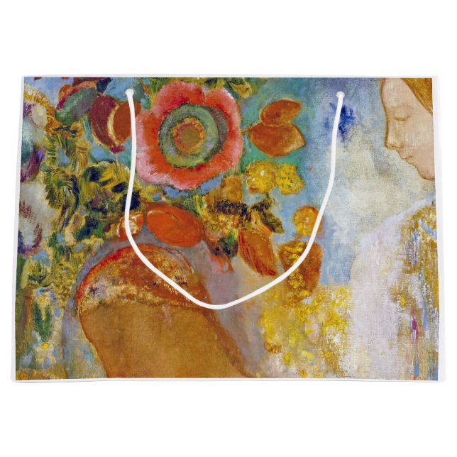 Two Young Girls among Flowers, Redon Large Gift Ba Bag (Front)