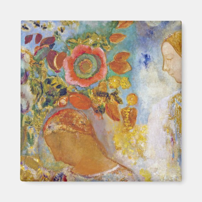 Two Young Girls among Flowers, Redon Magnet (Front)