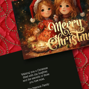 Two Young Girls Celebrating Christmas Card
