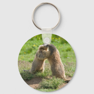 two young marmots key ring