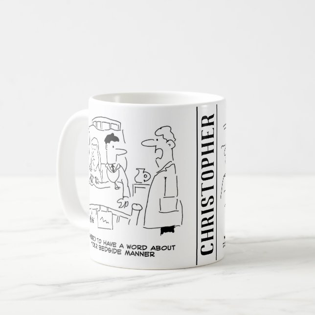 Two Young Overworked Doctors Cartoons Coffee Mug (Front Left)