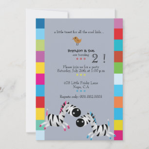 Two Zebras - Blue twins birthday party invites