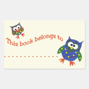 TwoCute Owls Stick-on Bookplates Rectangular Sticker