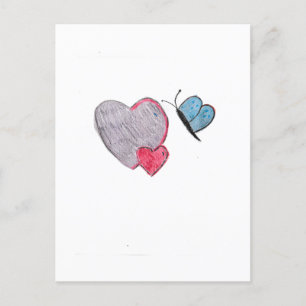Twos Hearts with Butterfly Postcard