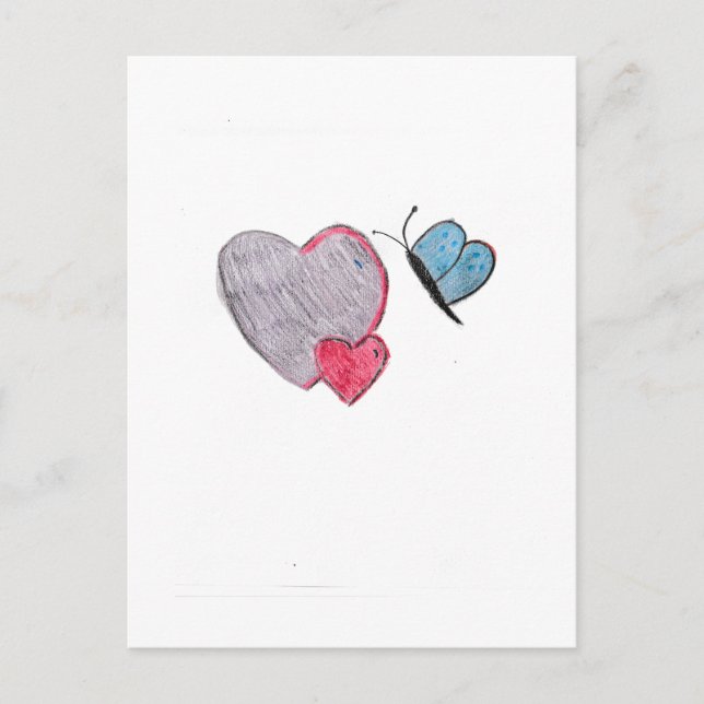 Twos Hearts with Butterfly  Postcard (Front)