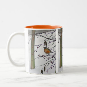 TwoToneMug, ROBIN ON TREE BRANCH" Two-Tone Coffee Mug