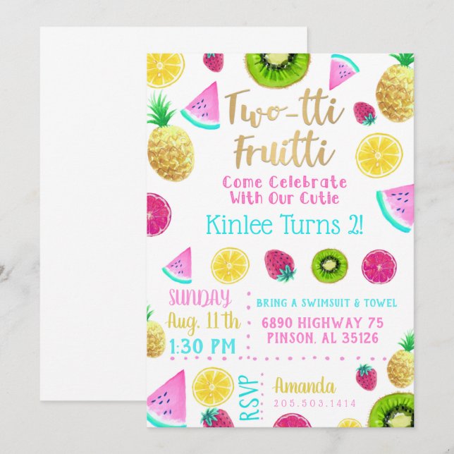 TWOtti Fruitti Birthday Invitation (Front/Back)