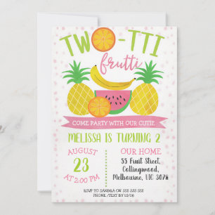 Twotti Frutti 2nd Birthday Girl Colourful Invitation