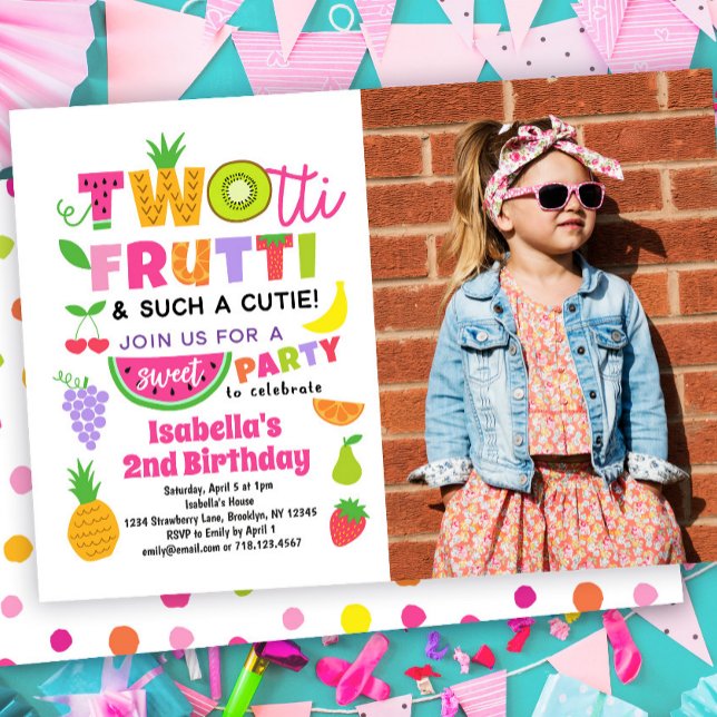 TWOtti Frutti 2nd Birthday Invitation with Photo (Creator Uploaded)