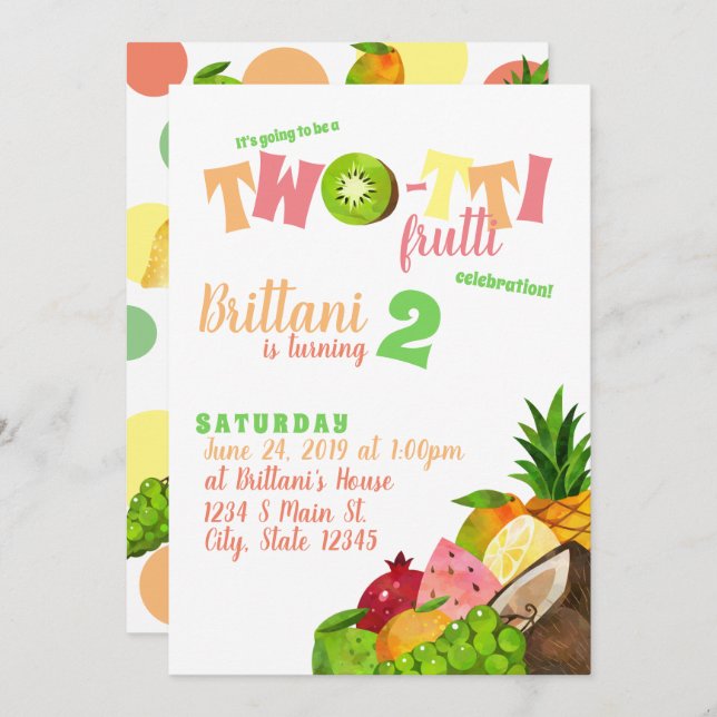 Twotti Frutti Birthday Invitation (Front/Back)