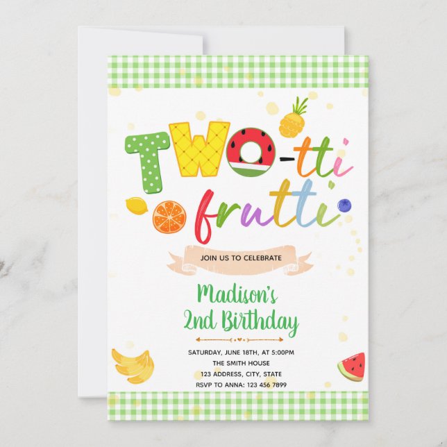 TWOtti Frutti Birthday Invitation (Front)