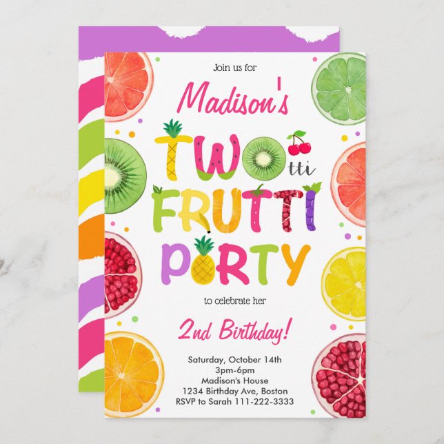 Twotti Frutti Birthday Invite (Front/Back)